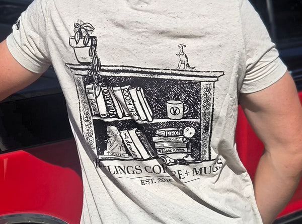 A Drinklings Coffee Book Shelf T-Shirt - White