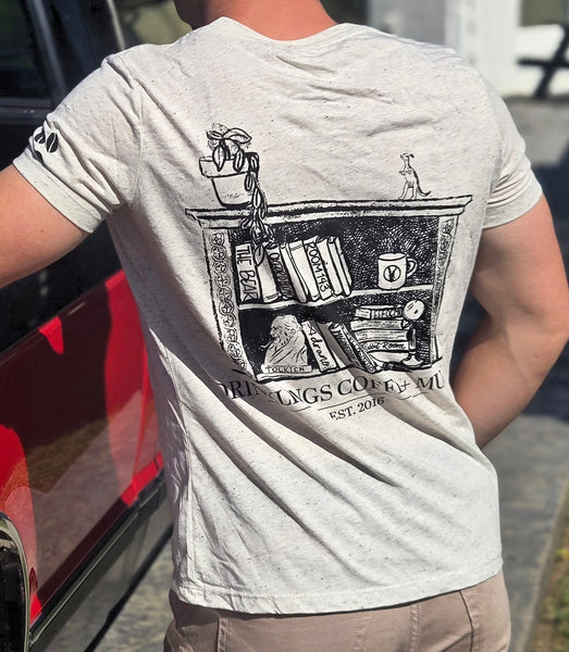 A Drinklings Coffee Book Shelf T-Shirt - White