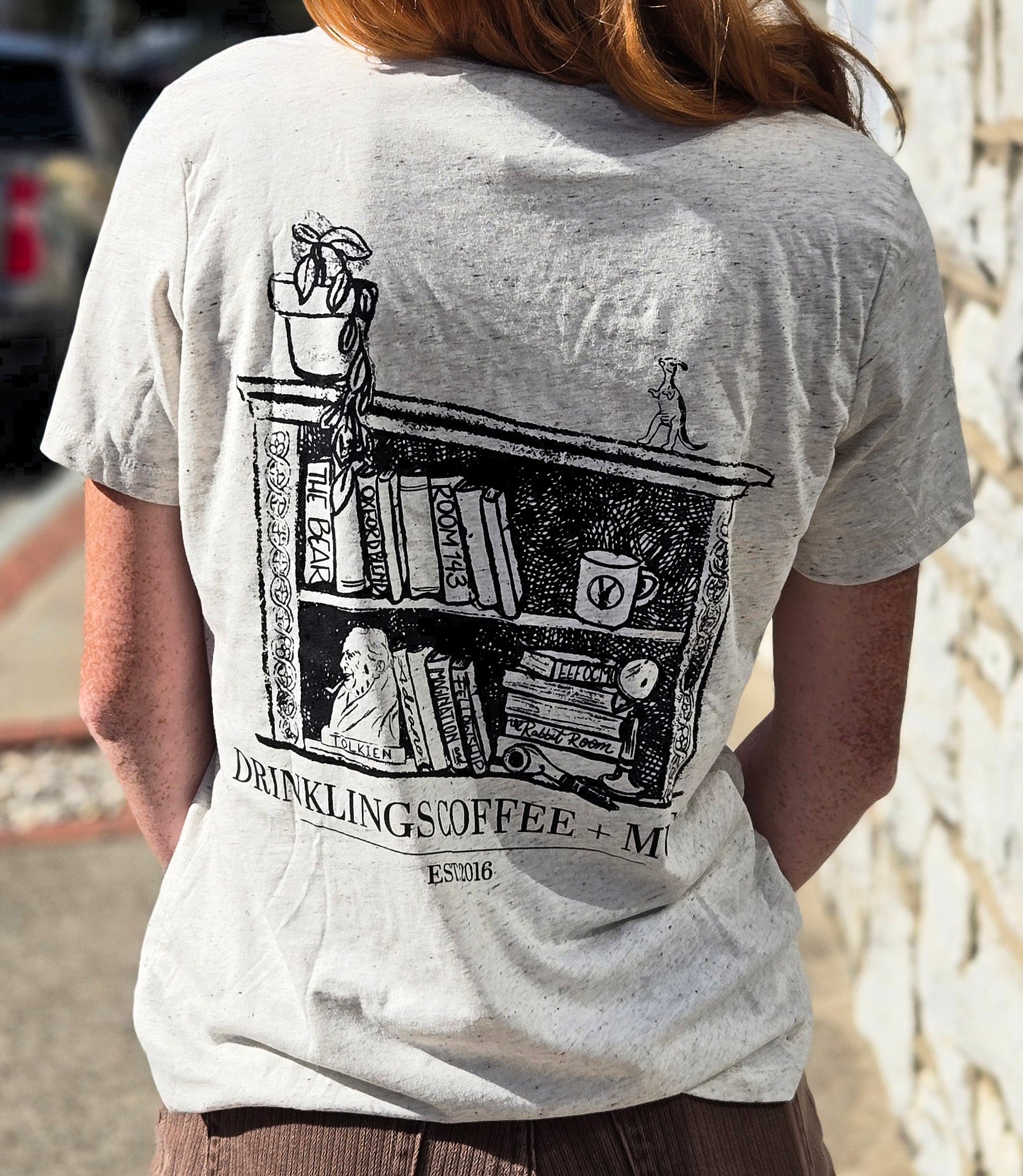 A Drinklings Coffee Book Shelf T-Shirt - White